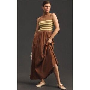 Anthropologie Sweater Dress Maxi Thea Twofer Sleeveless Brown Stripe Sz XL NWT
